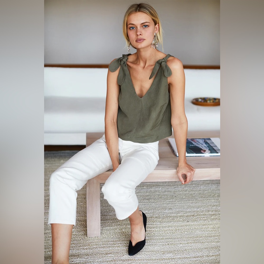 EMERSON FRY TIE SHOULDER MOD TOP - ARMY LINEN
